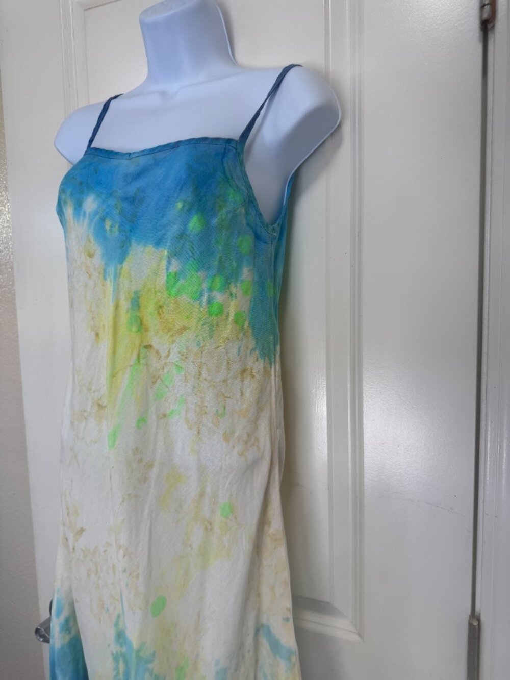 Abercrombie & Fitch Y2K 100% Linen Blue & Yellow Slip Dress Size Small Sundress - Picture 4 of 10